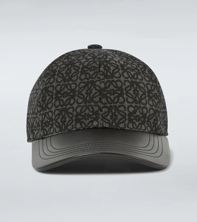 Shop Loewe Anagram Leather-trimmed Baseball Cap In Anthracite/black