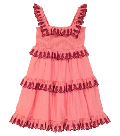 Shop Zimmermann Tropicana Embroidered Cotton Dress In Coral