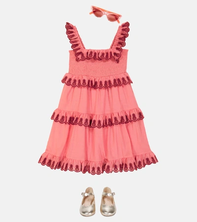 Shop Zimmermann Tropicana Embroidered Cotton Dress In Coral