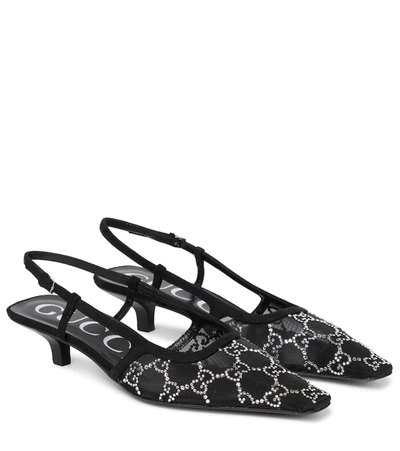 Gucci Tom Crystal Gg Mesh Slingback Pumps In Black | ModeSens