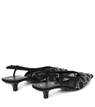Gucci Gg Rhinestoned Mesh Slingback Pumps In Nero/nero