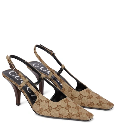 Shop Gucci Gg Slingback Pumps In Beige Ebony/n.acero