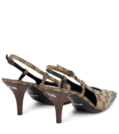 Shop Gucci Gg Slingback Pumps In Beige Ebony/n.acero