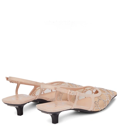 Gucci Gg Embellished Slingback Pumps In Lt Powder/skin Rose