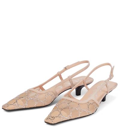 Shop Gucci Gg Embellished Slingback Pumps In Lt Powder/skin Rose