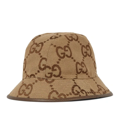 tieners Split Vermomd Gucci Gg Maxi Cotton Blend Jacquard Bucket Hat In Camel Ebony | ModeSens