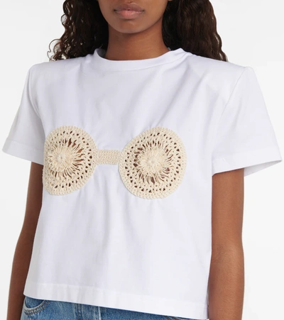 Magda Butrym Cropped Cotton T-shirt With Unique Front Embroidery In White