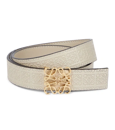 Shop Loewe Repeat Anagram Embossed Leather Belt In Light Oat/gold