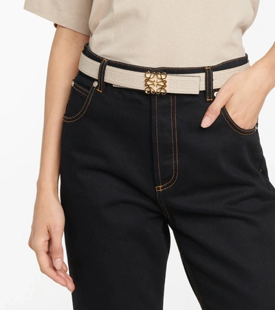 Shop Loewe Repeat Anagram Embossed Leather Belt In Light Oat/gold