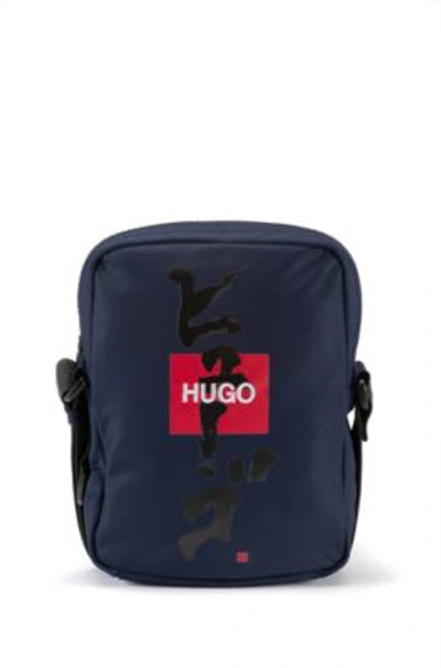 Shop Hugo Reporter Bag With Logo And Japanese Ideogram In Dark Blue