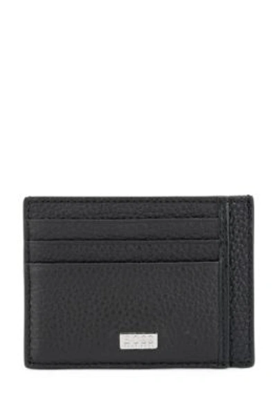 Shop Hugo Boss Card Holder In Italian Leather With Engraved-logo Plate In Black