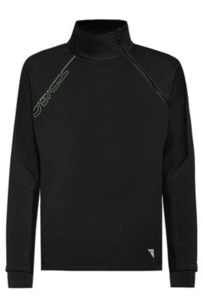 Shop Hugo Mock-neck Sweatshirt With Glow-in-the-dark Logo In Black