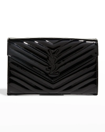 Shop Saint Laurent Ysl Monogram Quilted Wallet On Chain In Black