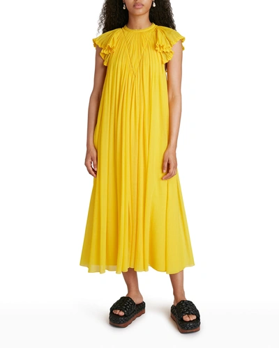 Shop Chloé Gathered Gauze Midi Dress In Truly Yellow