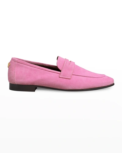 Shop Bougeotte Suede Flat Penny Loafers In Pink Taffy