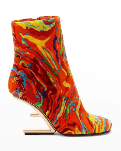 Shop Fendi Multicolored Metallic F-heel Ankle Booties In Georgia