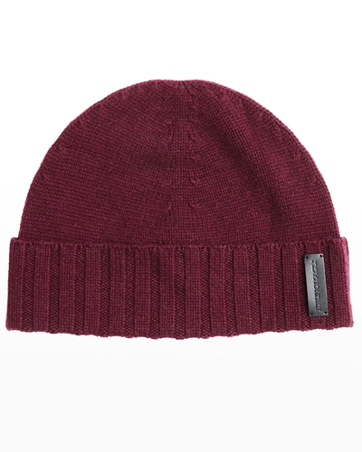 Shop Bruno Magli Men's Rib-cuff Cashmere Beanie Hat In Bordeaux