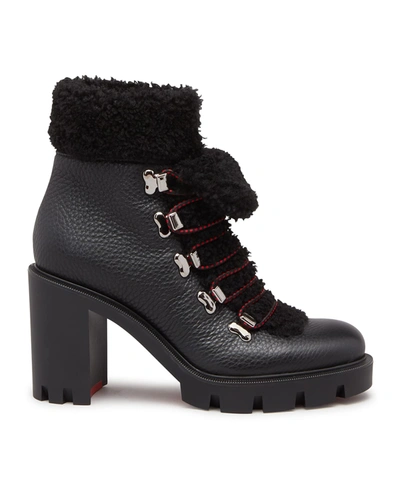 Shop Christian Louboutin Edelvizir Leather Shearling Red Sole Ranger Booties In Black