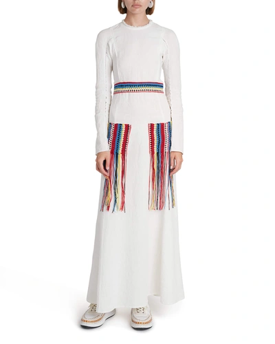 Shop Chloé Crochet-trimmed Linen Maxi Dress In Iconic Milk