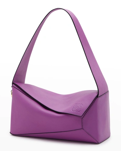 Shop Loewe Puzzle Calfskin Hobo Bag In Bright Purple