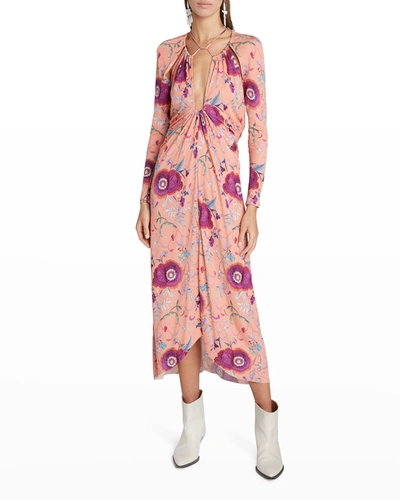Shop Isabel Marant Jadessi Floral-print Strappy Cutout Midi Dress In Papaya