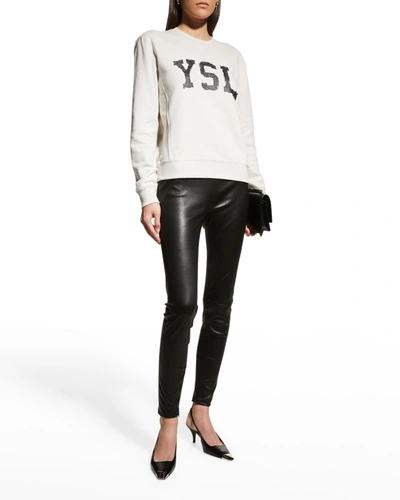 Shop Saint Laurent Ysl Logo Crew Neck Sweatshirt In Black/ecru