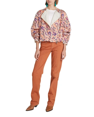 Shop Isabel Marant Amidala Floral-print Asymmetric Cropped Jacket In Papaya