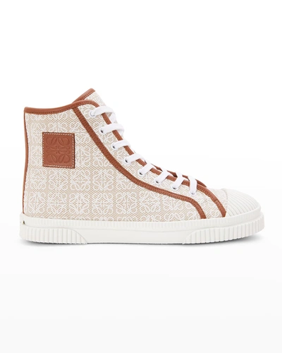 Shop Loewe Anagram Jacquard Canvas High-top Sneakers In Naturalwhite