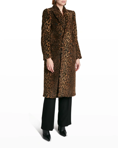 Shop Balenciaga Leopard-print Faux-fur Double-breasted Coat In Beigebrn