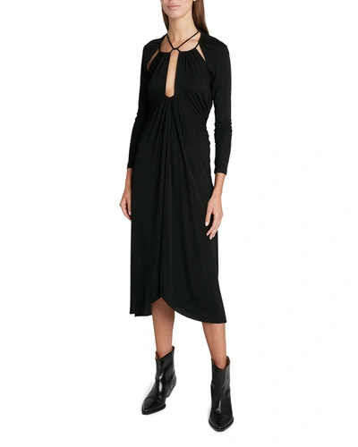 Shop Isabel Marant Jadessi Strappy Ruched Cutout Midi Dress In Black