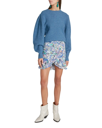 Shop Isabel Marant Milendi Ruched Fit-&-flare Mini Skirt In Blue