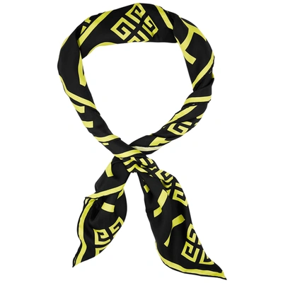Shop Givenchy Black And Yellow Logo-print Silk Scarf