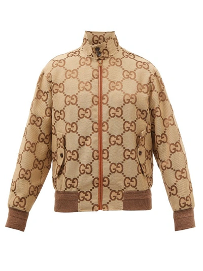 Gucci Logo-jacquard Leather-trimmed Canvas Bomber Jacket In Neutrals | ModeSens