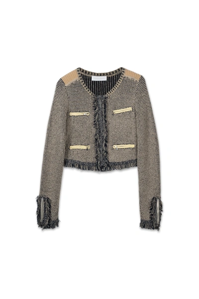 Shop Marleigh Recycled Knitwear Jacket With Pockets Marleigh Eco-knit Jacket In Taupe Combo