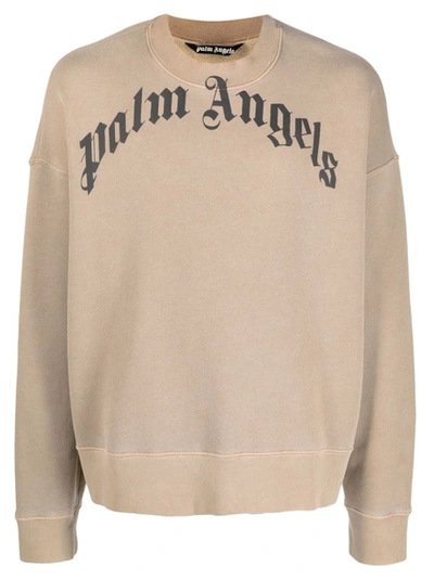Shop Palm Angels Curved Logo Crewneck Sweatshirt In Neutral