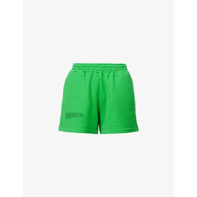 Shop Pangaia Text-print Mid-rise Recycled And Organic-cotton Shorts In Jade Green