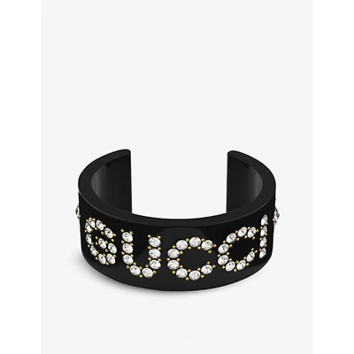 Shop Gucci Crystal-embellished Cuff Bracelet In Black