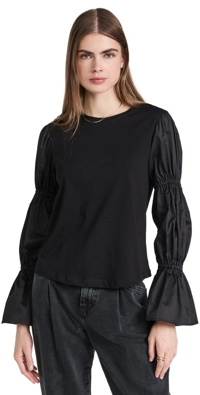 Shop Something Navy Cinched Bell Sleeve Top In Black