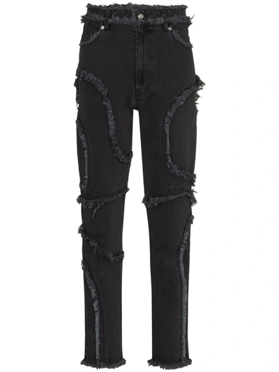 Shop Eckhaus Latta Frayed-edge Straight-leg Jeans In Grau