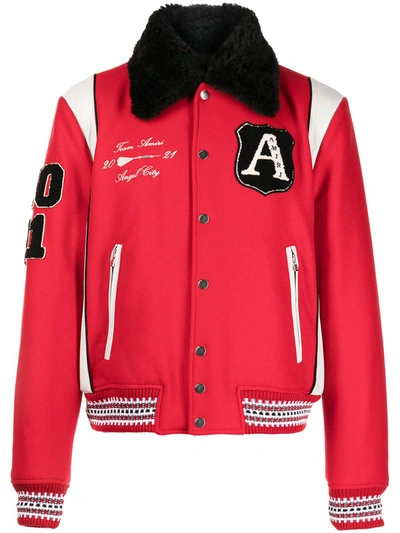 Amiri Always On Point Varsity Bomber Jacket With Genuine Shearling Trim In  Red