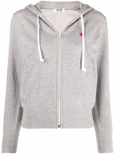 Shop Comme Des Garçons Embroidered-motif Zip-fastening Hoodie In Grau