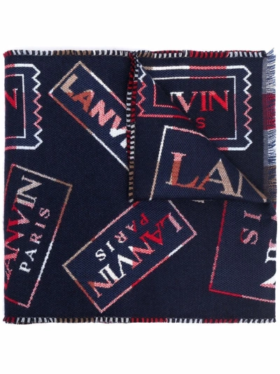 Shop Lanvin Embroidered Logo Scarf In Blau