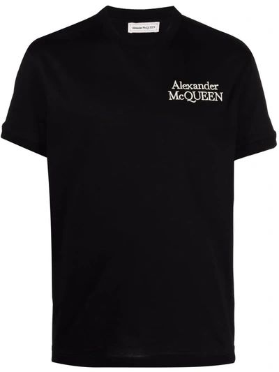 Shop Alexander Mcqueen Embroidered Logo T-shirt In Schwarz
