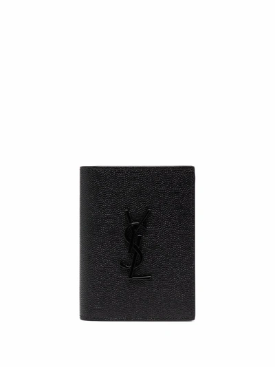 Shop Saint Laurent Monogram Pebbled-leather Bi-fold Wallet In Schwarz