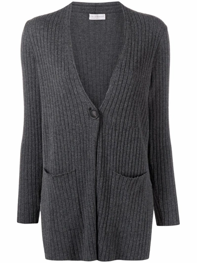 Shop Le Tricot Perugia Ribbed-knit Cardigan In Grau