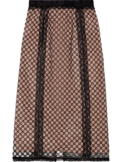 Shop Gucci Gg Net-overlay Skirt In Schwarz