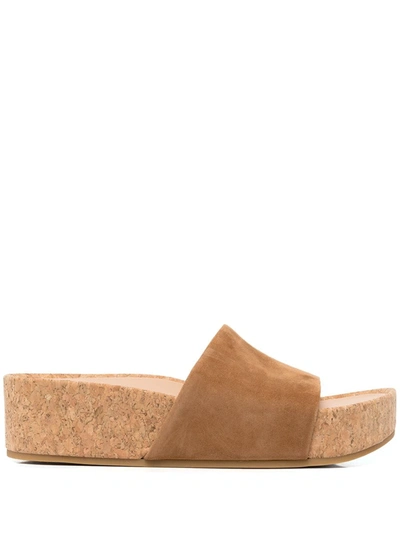 Shop Veronica Beard Dresdyn Platform Leather Slides In Brown