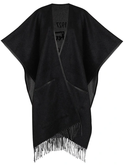 Shop Ferragamo 1927 Fringed-edge Knitted Cape In Black