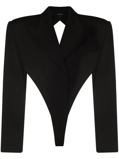 Shop Mugler Wool Blazer Bodysuit In Black