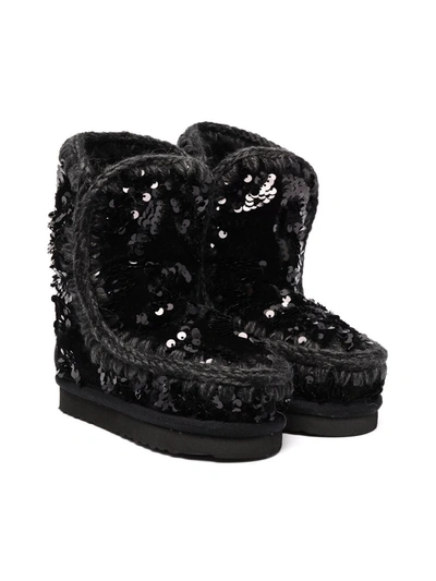 Shop Mou Sequin-embellished Shearling-lined Boots In Black